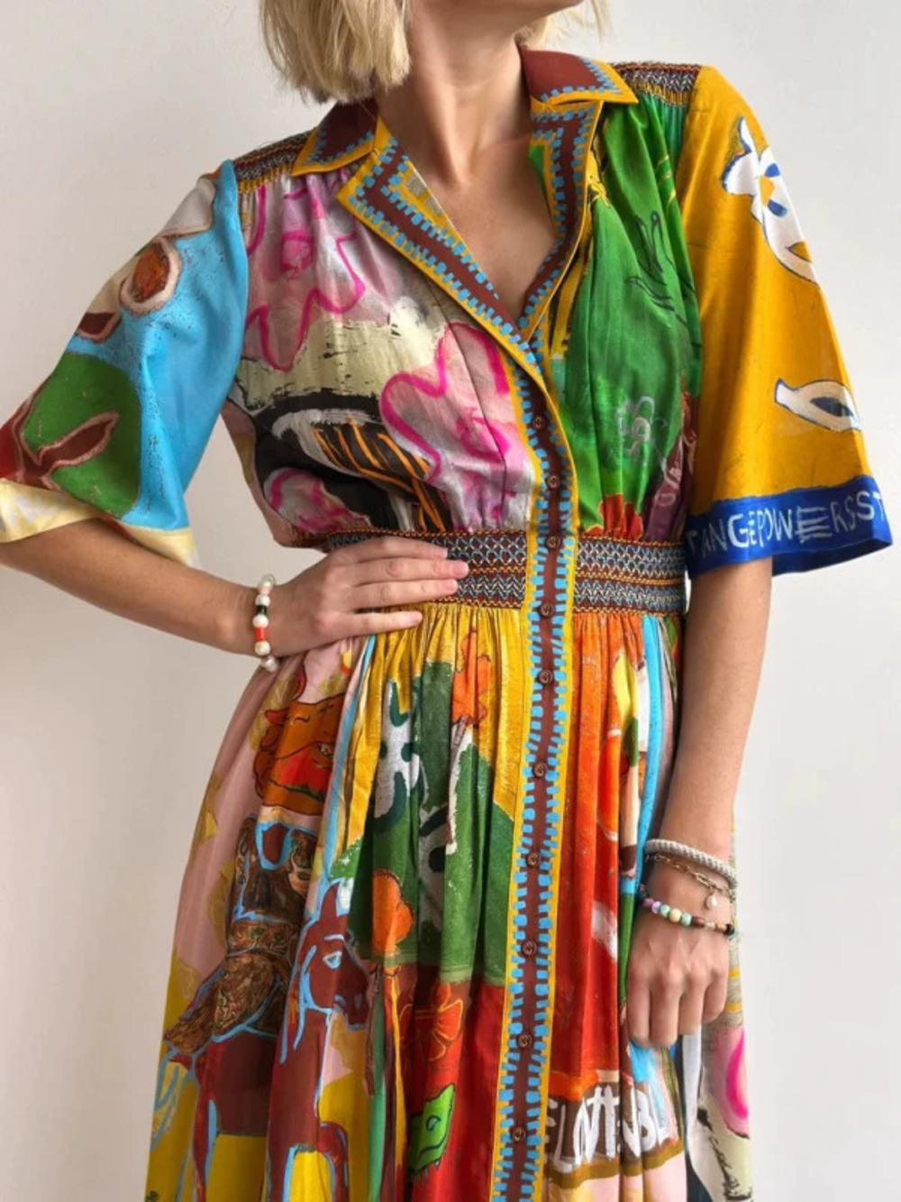 ZARA Chic Linen Graffiti Flared Cardigan Dress